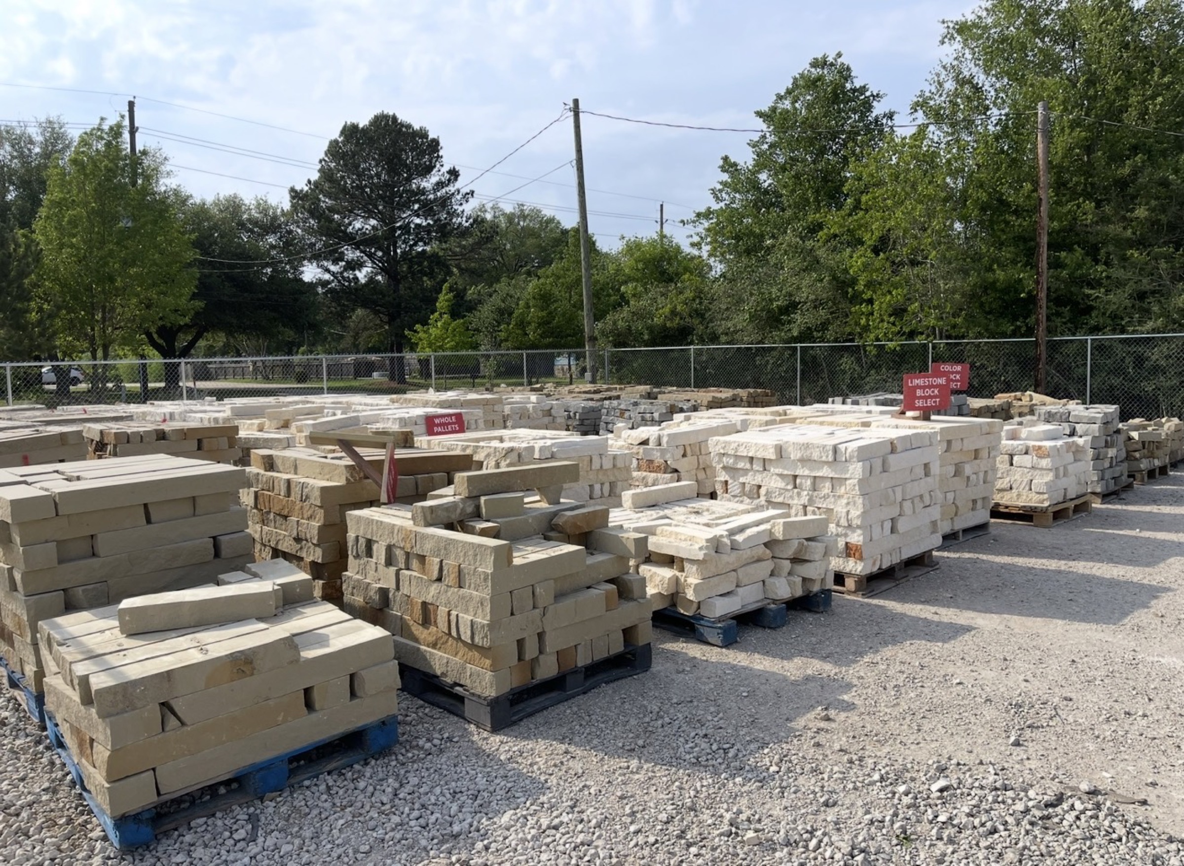 Limestone block pallets for Houston retaining walls