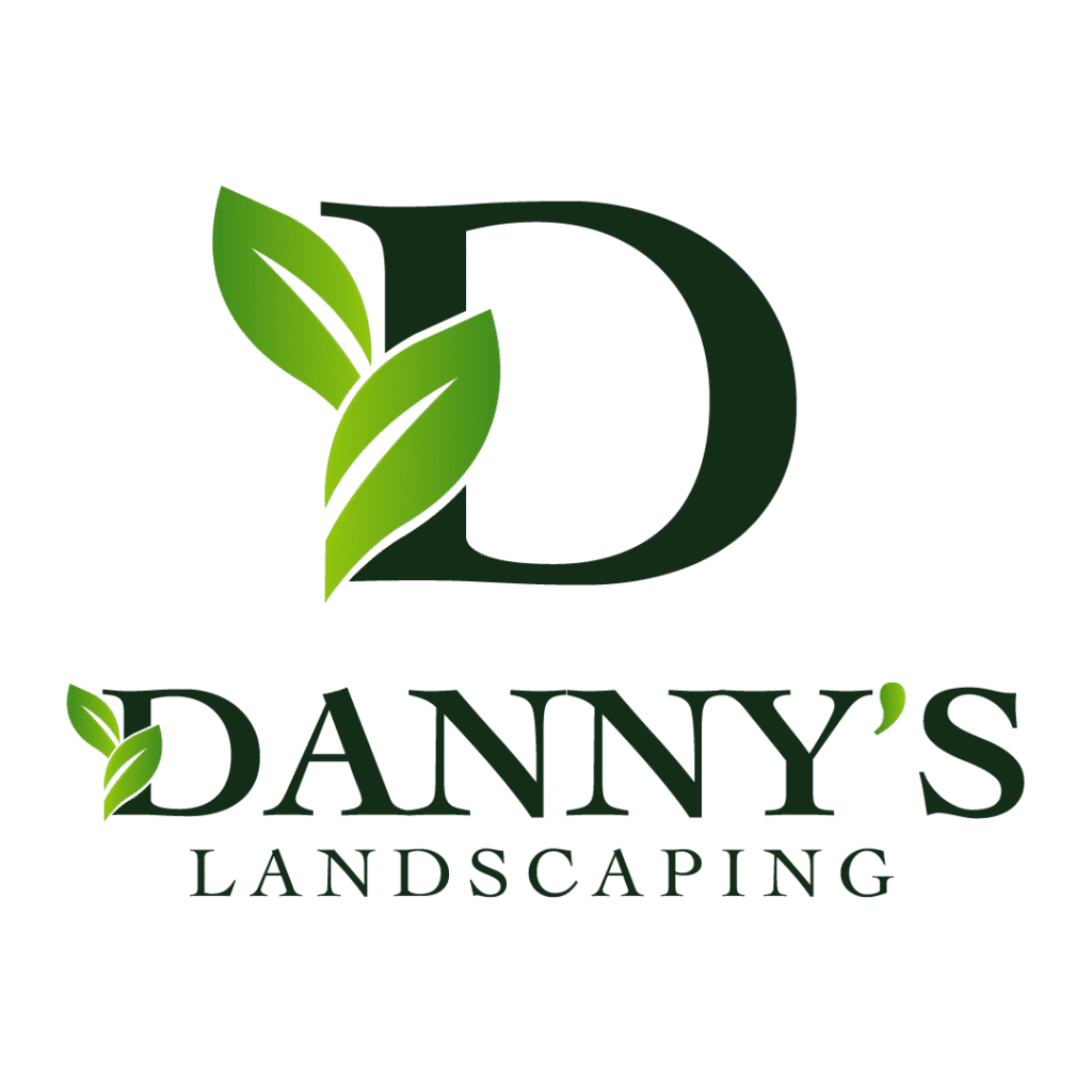 Danny's Landscaping logo featuring a stylized letter "D" with green leaves, representing landscaping services in Tomball.
